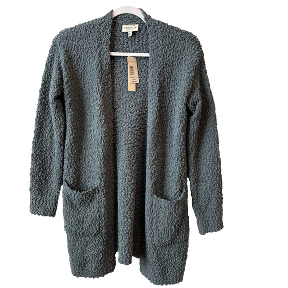 Studio B Bobeau NWT Women’s S Boho Open Front Textured Knit Cardigan Blue Granny - Picture 1 of 11